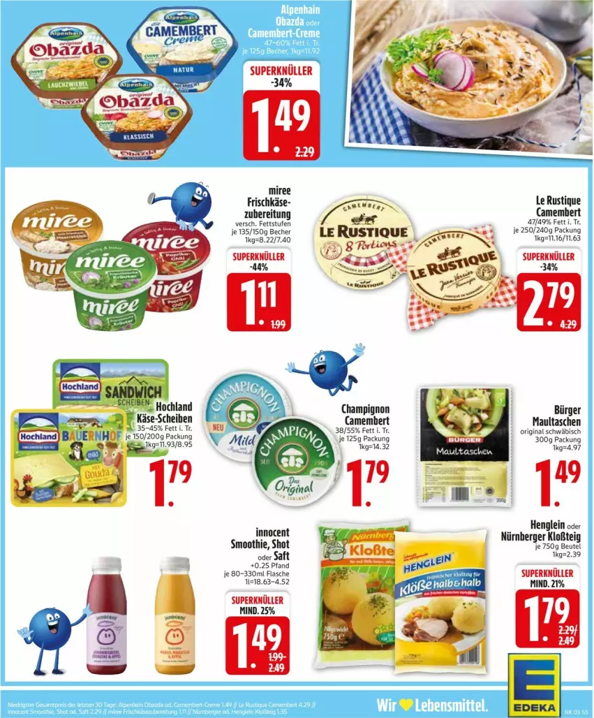 Aktueller Prospekt Edeka - Prospekte - von 12.01 bis 17.01.2026 - strona 7 - produkty: auer, Becher, Berger, camembert, champignon, flasche, gin, henglein, hochland, Käse, Le Rustique, maultaschen, miree, nürnberger, saft, smoothie, Tasche, taschen, Ti