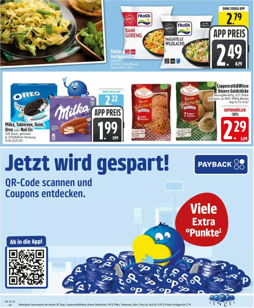 Aktueller Prospekt Edeka - Prospekte - von 12.01 bis 17.01.2026 - strona 8 - produkty: beutel, coppenrath, coupon, coupons, daim, decke, deka, eis, elle, fertiggericht, frosta, Goldstücke, lachs, milka, nuii, oreo, reis, tagliatelle, Ti, toblerone, Wild, wildlachs, ZTE