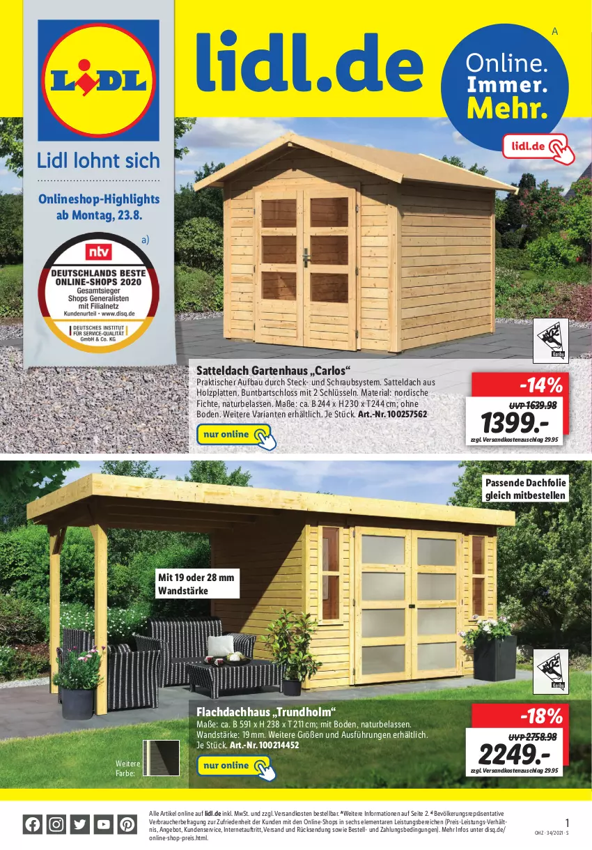 Aktueller Prospekt Lidl - Onlineshop-Highlights der Woche - von 23.08 bis 29.08.2021 - strona 1