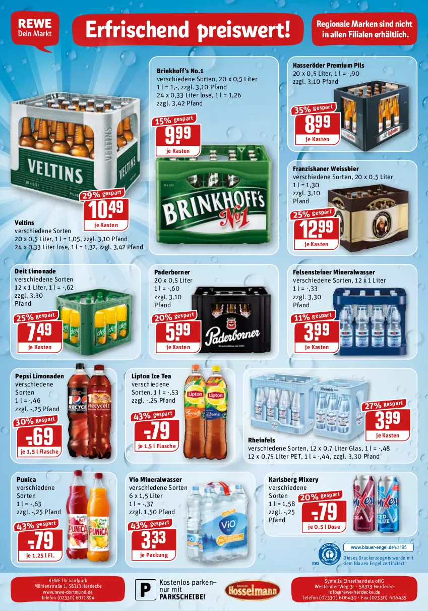 Aktueller Prospekt Rewe - REWE Ihr Kaufpark - von 10.01 bis 15.01.2022 - strona 20 - produkty: Alwa, bier, decke, deit, drucker, eis, Engel, erde, flasche, franziskaner, hasseröder, ice tea, karlsberg, karlsberg mixery, kerze, limo, limonade, limonaden, lipton, lipton ice tea, mineralwasser, Mixer, mixery, pepsi, pils, premium pils, punica, reis, steiner, telefon, tender, Ti, veltins, wasser, weissbier, Weste