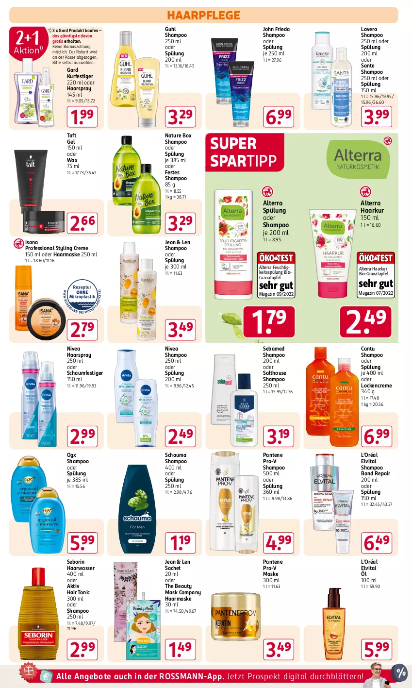 Aktueller Prospekt Rossmann - Prospekte - von 11.11 bis 15.11.2024 - strona 10 - produkty: alterra, angebot, angebote, apfel, bio, creme, elvital, grana, granatapfel, Guhl, haarpflege, haarspray, Hair Tonic, isana, lavera, magazin, Maske, natur, nature box, nivea, oder schaumfestiger, pantene, pantene pro-v, pro-v, Rana, sac, sana, SANTE, schauma, schauma shampoo, schaumfestiger, sebamed, shampoo, shampoo 250 ml, shampoo oder spülung, spartipp, spülung, spülung 200 ml, Taft, Ti, tonic, vita, wasser