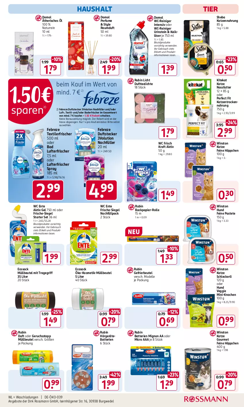 Aktueller Prospekt Rossmann - Prospekte - von 11.11 bis 15.11.2024 - strona 15 - produkty: aktiv gel, angebot, angebote, Bad, batterie, batterien, beutel, bio, biozidprodukte, dell, Domol, Duftteelichte, elle, ente, febreze, gefrierbeutel, katzennahrung, kitekat, kosmetik, kraft, lufterfrischer, Mode, müllbeutel, nassfutter, natur, papier, pastete, Perfect Fit, Rauch, Raumduft, reiniger, Rubin, rwe, sac, sheba, tee, Teelicht, teelichte, Textilerfrischer, Ti, tragegriff, Trockennahrung, veggie, wc ente, wc frisch, WC Frisch Kraft Aktiv, wc-reiniger, wedel