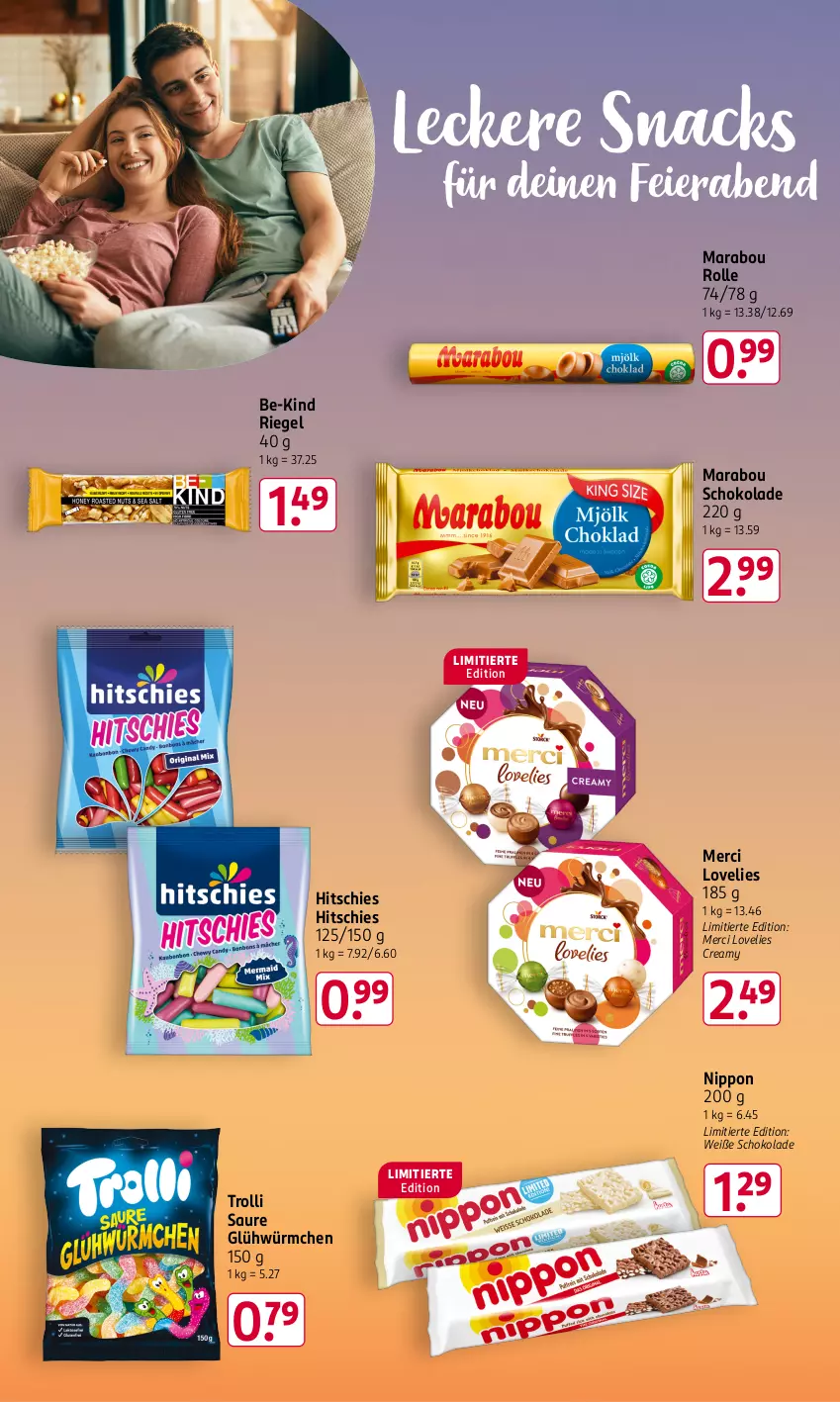 Aktueller Prospekt Rossmann - Prospekte - von 11.11 bis 15.11.2024 - strona 23 - produkty: eier, Marabou, merci, nippon, riegel, schoko, schokolade, snack, snacks, Ti, trolli, Weiße Schokolade