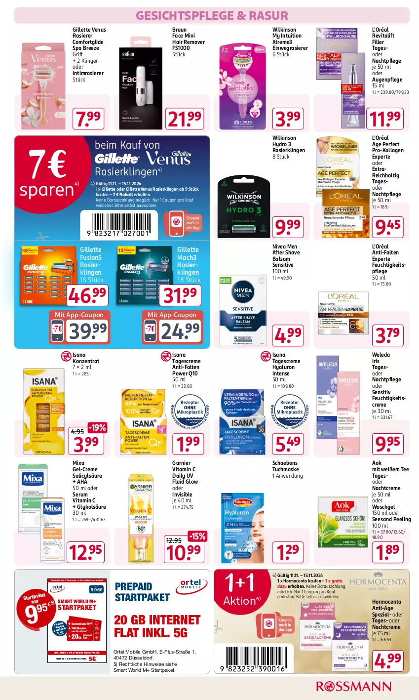 Aktueller Prospekt Rossmann - Prospekte - von 11.11 bis 15.11.2024 - strona 7 - produkty: after shave, anti-falten experte, Augenpflege, balsam, braun, bree, coupon, creme, einwegrasierer, eis, feuchtigkeitscreme, feuchtigkeitspflege, fusion5, garnier, gesichtspflege, gillette, gillette venus, hyaluron, isana, Kollagen, mac, mach3, Maske, Mixa, nachtcreme, nachtpflege, nivea, Nivea Men, Peeling, Q10, rasierer, Rasierklinge, rasierklingen, Revital, revitalift, rum, rwe, sac, sana, Schaebens, Serum, Spezi, Surf, tagescreme, tee, telefon, Ti, tuc, tuchmaske, venus, vita, Vitamin C, waschgel, weleda, wilkinson