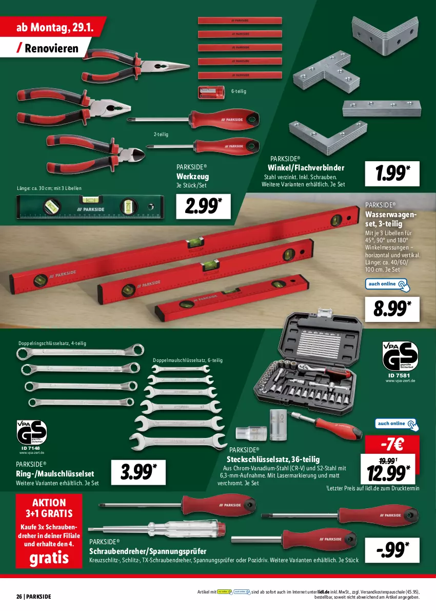 Aktueller Prospekt Lidl - Parkside - von 15.01 bis 10.02.2024 - strona 26 - produkty: eis, elle, ndk, Parkside, reis, Ria, ring, Ringschlüsselsatz, Schal, Schale, schrauben, Schraubendreher, Steckschlüsselsatz, Ti, Waage, wasser, werkzeug, ZTE