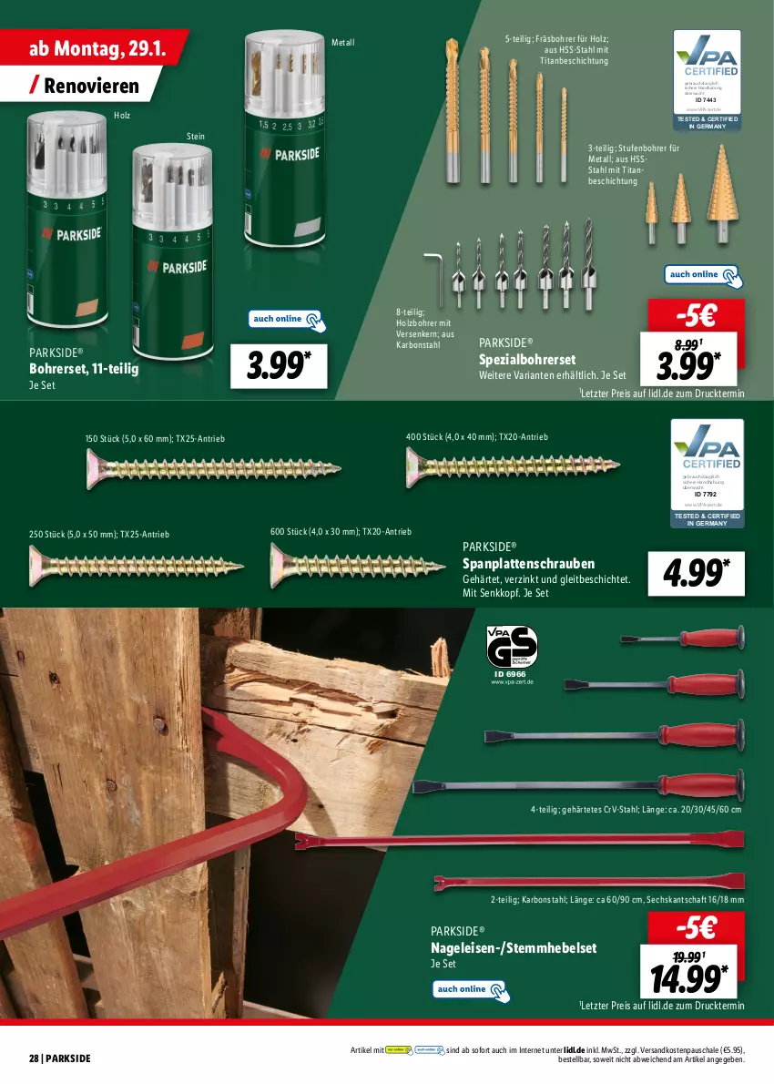 Aktueller Prospekt Lidl - Parkside - von 15.01 bis 10.02.2024 - strona 28 - produkty: Bohrerset, eis, Germ, Holz, latte, ndk, Parkside, Rauch, reis, Ria, Schal, Schale, schrauben, Spezi, Ti, ZTE