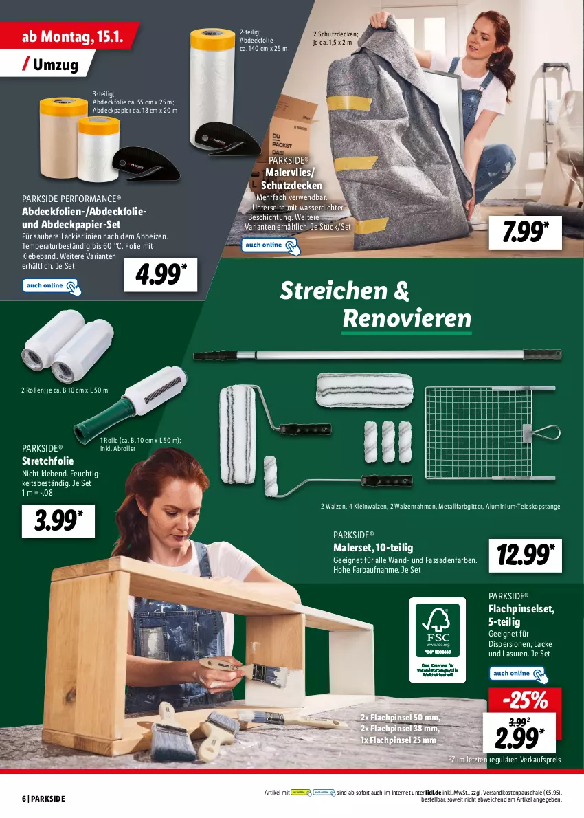 Aktueller Prospekt Lidl - Parkside - von 15.01 bis 10.02.2024 - strona 6 - produkty: Bau, Beba, decke, eis, fassadenfarbe, HP, lack, Lacke, ndk, papier, Parkside, Pinsel, Pinselset, reis, Ria, Roller, rwe, Schal, Schale, Teleskop, Ti, wasser, ZTE