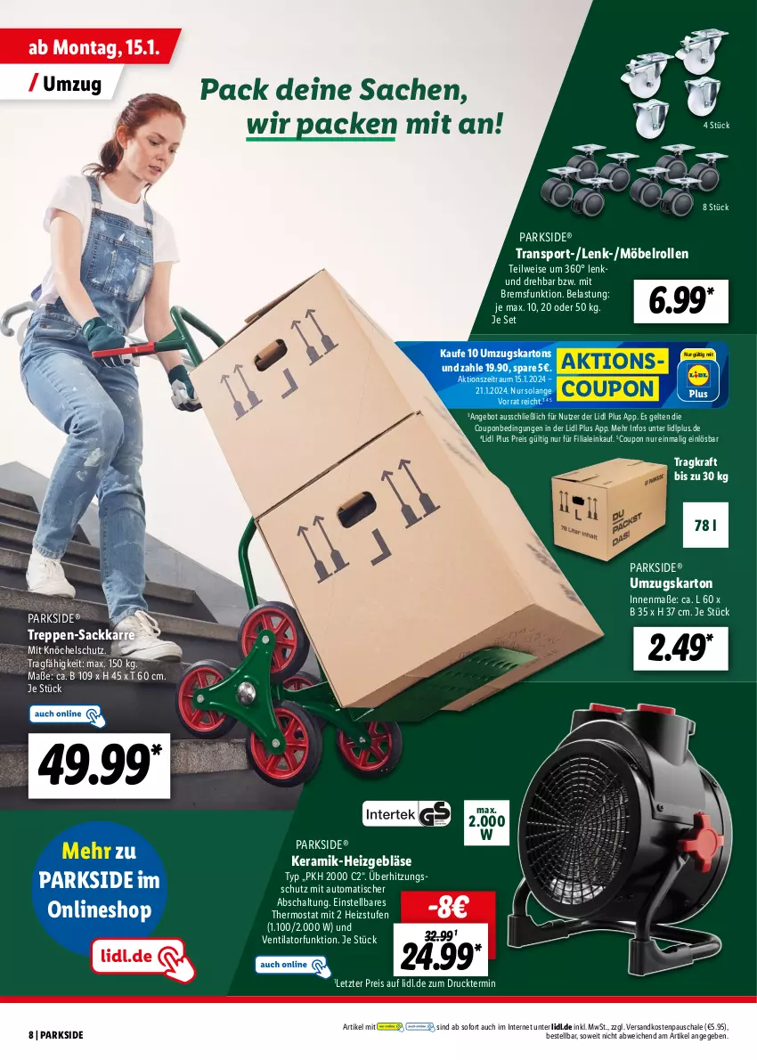 Aktueller Prospekt Lidl - Parkside - von 15.01 bis 10.02.2024 - strona 8 - produkty: angebot, auto, coupon, eis, Heizgebläse, kraft, möbel, ndk, Parkside, reis, sac, Schal, Schale, Sport, thermostat, Ti, tisch, überhitzungsschutz, umzugskarton, ventilator, ZTE