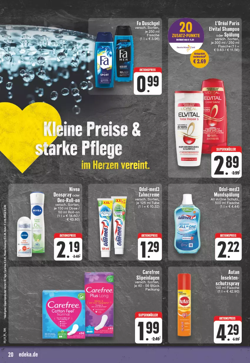 Aktueller Prospekt E Center - Angebote der Woche - von 24.07 bis 29.07.2023 - strona 20 - produkty: Autan, creme, deo, deospray, duschgel, eis, elvital, fa duschgel, flasche, nivea, Odol, reis, roll-on, slip, slipeinlagen, spülung, tee, vita, zahncreme, ZTE