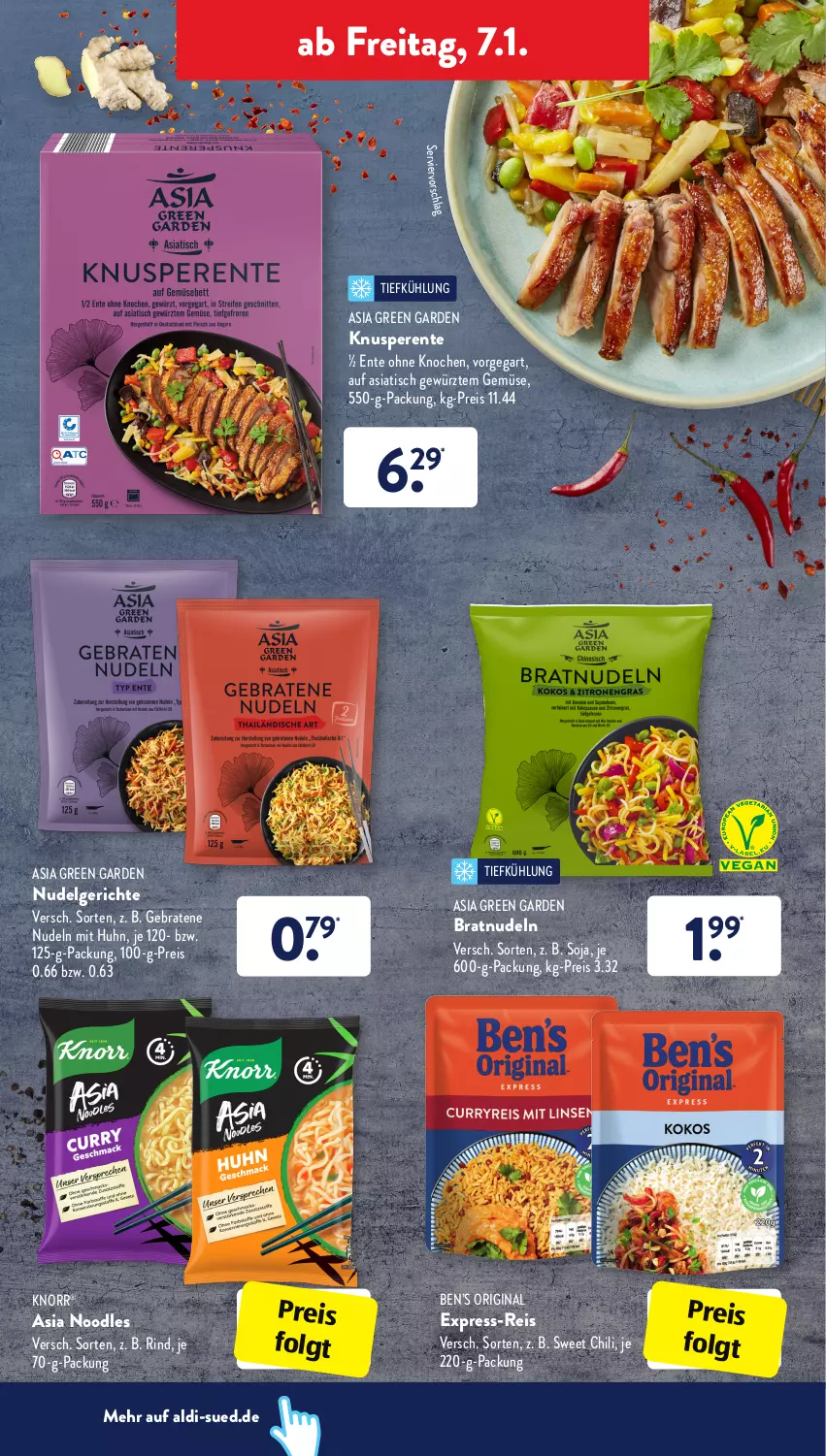 Aktueller Prospekt AldiSud - ALDI Aktuell - von 03.01 bis 08.01.2022 - strona 28 - produkty: aldi, Asia Green Garden, Ben’s Original, braten, chili, eis, ente, express-reis, gewürz, gin, knorr, LG, nudel, Nudelgericht, nudeln, reis, rind, soja, Ti, tisch, ZTE