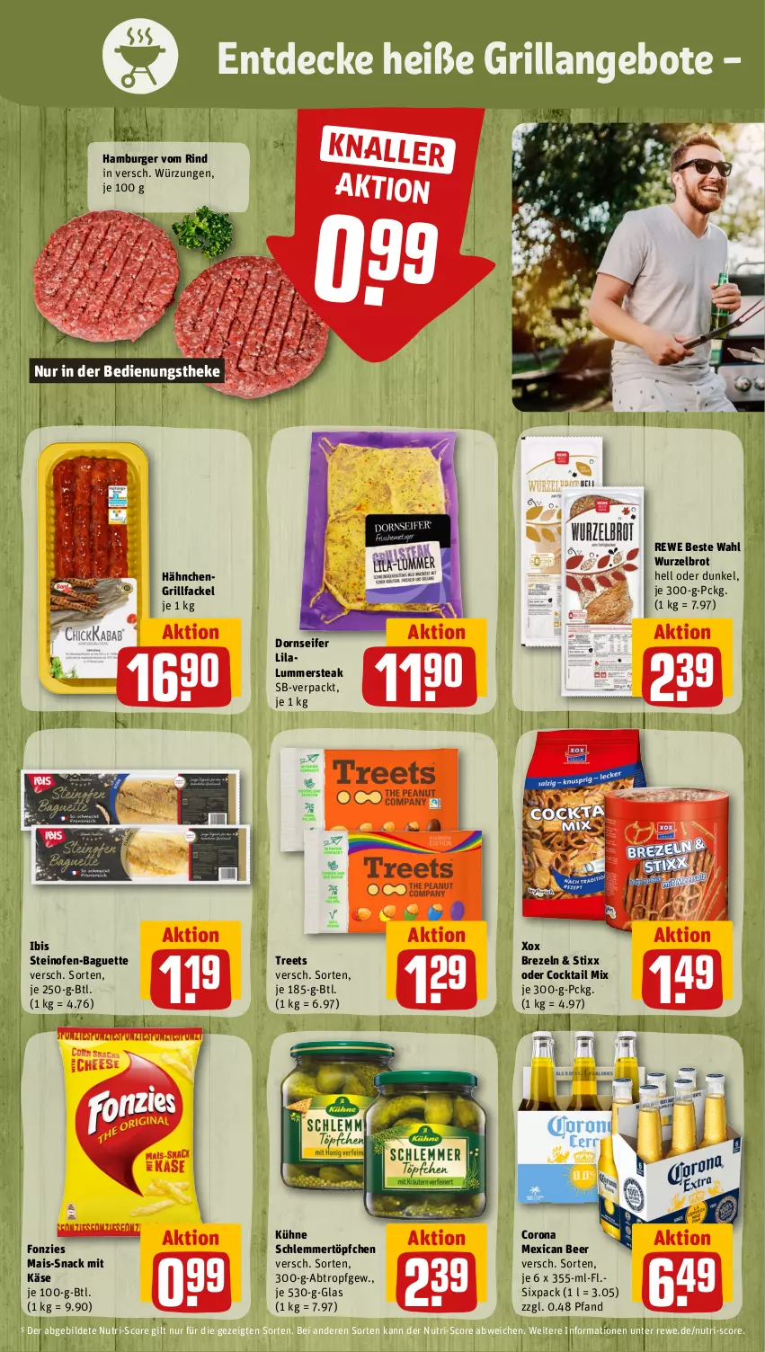 Aktueller Prospekt Rewe - Prospekte - von 12.06 bis 17.06.2023 - strona 14 - produkty: angebot, angebote, baguette, brezel, Brezeln, brot, burger, cocktail, corona, decke, grill, hamburger, Käse, Kühne, mais, Ofen, rewe beste wahl, rind, schlemmertöpfchen, Seife, snack, steak, steinofen, Steinofen-Baguette, Ti, Töpfchen