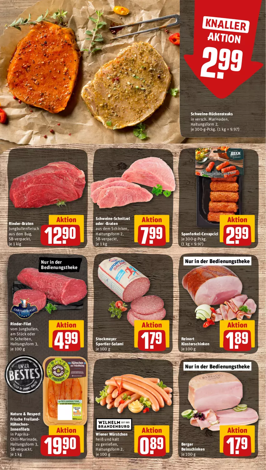 Aktueller Prospekt Rewe - Prospekte - von 12.06 bis 17.06.2023 - strona 6 - produkty: Berger, braten, cevapcici, chili, eis, filet, filets, fleisch, jungbullen, marinade, natur, paprika, reinert, rind, rinder, Rückensteak, rückensteaks, salami, schinken, schnitzel, schwein, schweine, schweine-schnitzel, Sport, steak, steaks, stockmeyer, Ti, wein, weine, wiener, wiener würstchen, würstchen