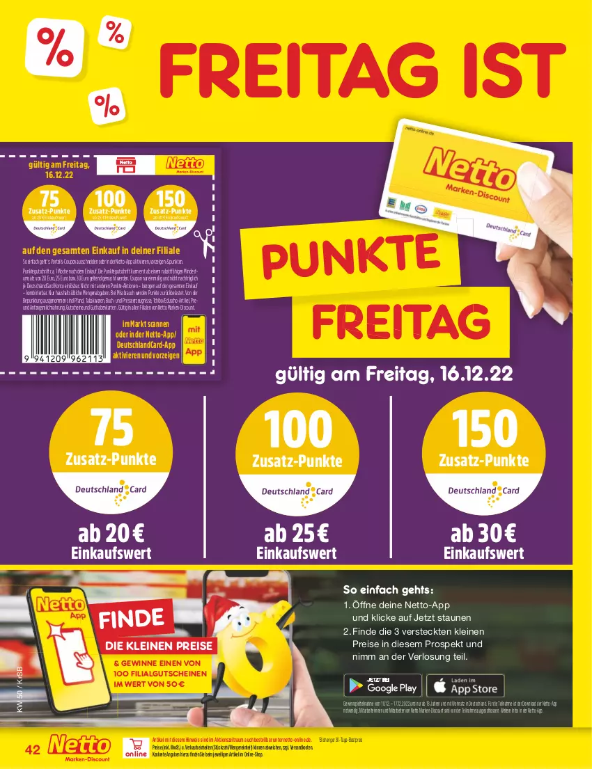 Aktueller Prospekt Netto Marken-Discount - Filial-Angebote - von 12.12 bis 17.12.2022 - strona 42 - produkty: bestpreis, buch, coupon, deutschlandcard, discount, eduscho, eis, erde, gewinnspiel, guthabenkarte, gutschein, gutscheine, leine, LG, mac, marken-discount, milch, ndk, Rauch, reis, Tchibo, Ti