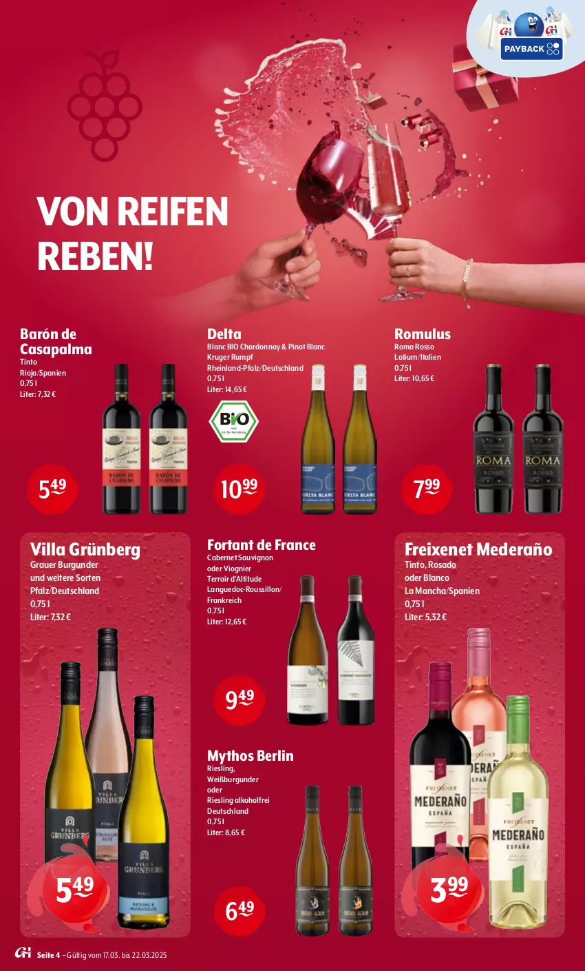 Aktueller Prospekt Getraenke Hoffmann - Prospekte - von 17.03 bis 22.03.2025 - strona 4 - produkty: alkohol, auer, bio, burgunder, cabernet, cabernet sauvignon, chardonnay, freixenet, grauer burgunder, Mythos, Pinot, reifen, riesling, rioja, rum, sauvignon, Ti, Weißburgunder