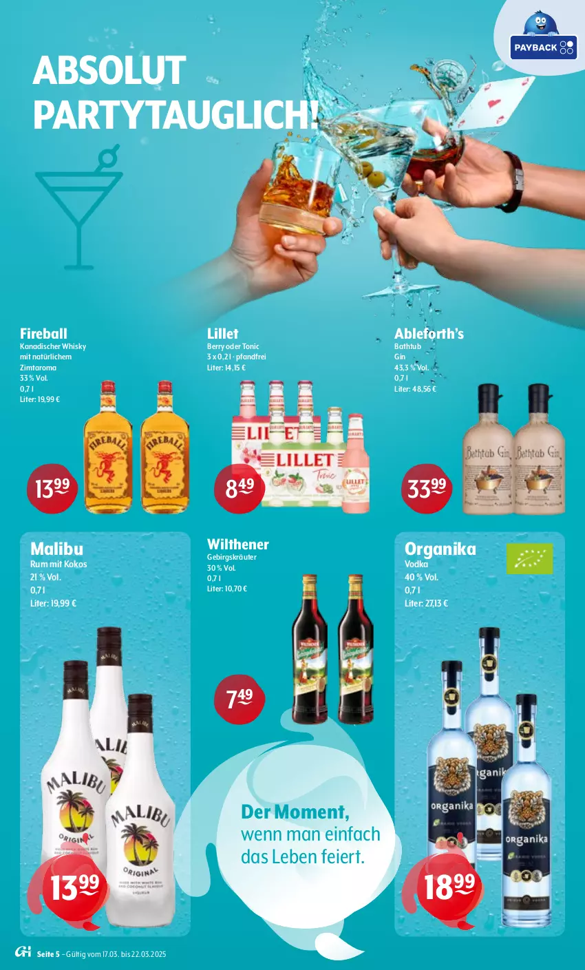 Aktueller Prospekt Getraenke Hoffmann - Prospekte - von 17.03 bis 22.03.2025 - strona 5 - produkty: ball, eier, gin, kokos, kräuter, lillet, Malibu, rum, Ti, tonic, vodka, whisky, wilthener