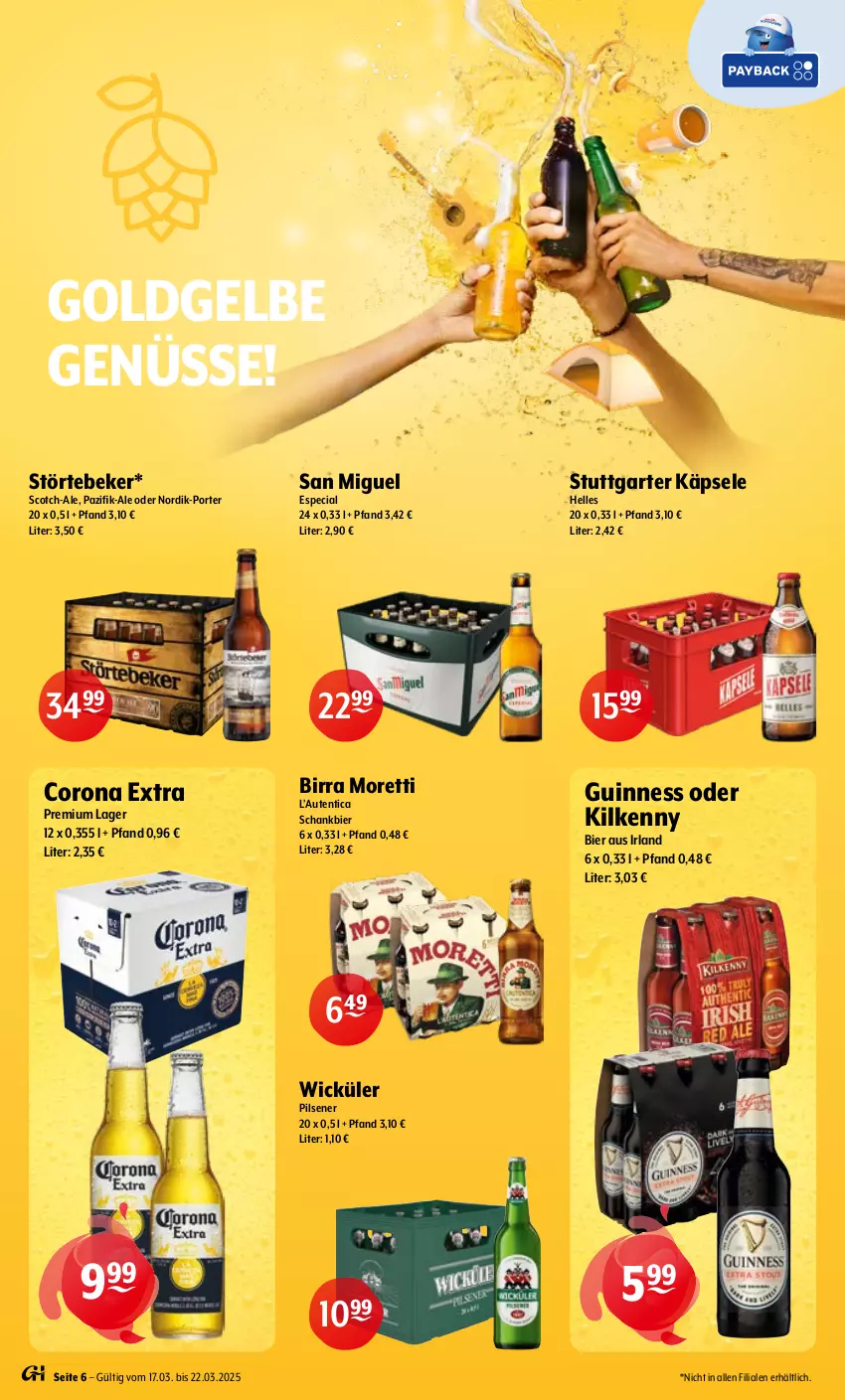 Aktueller Prospekt Getraenke Hoffmann - Prospekte - von 17.03 bis 22.03.2025 - strona 6 - produkty: bier, corona, corona extra, elle, Guinness, Kilkenny, Moretti, pils, pilsener, Schankbier, scotch, störtebeker, Ti, WICK