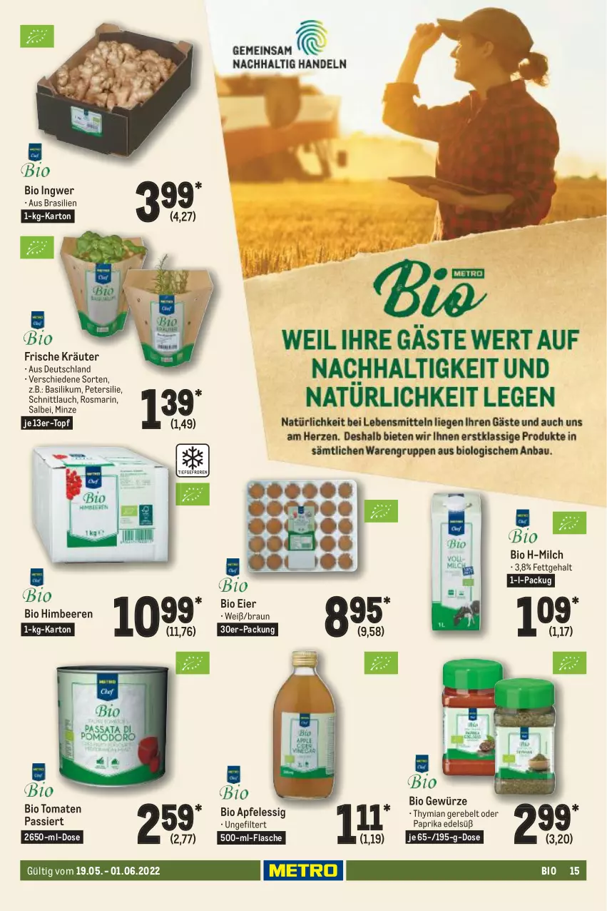 Aktueller Prospekt Metro - GastroJournal - von 19.05 bis 01.06.2022 - strona 15 - produkty: apfel, apfelessig, basilikum, beere, beeren, bio, braun, eier, essig, flasche, gewürz, himbeer, himbeere, himbeeren, ingwer, kräuter, milch, minze, paprika, petersilie, rosmarin, schnittlauch, Ti, tomate, tomaten, Tomaten Passiert, topf