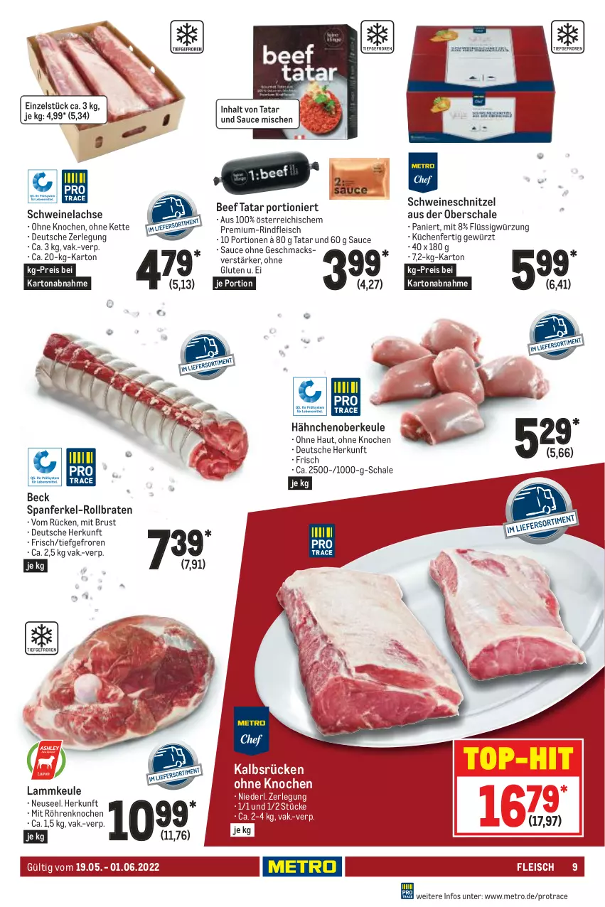 Aktueller Prospekt Metro - GastroJournal - von 19.05 bis 01.06.2022 - strona 9 - produkty: beef, braten, eis, fleisch, gewürz, Kette, küche, Küchen, lachs, lamm, lammkeule, mac, Metro, reis, rind, rindfleisch, rollbraten, sauce, Schal, Schale, schnitzel, schwein, schweine, Schweinelachs, schweineschnitzel, Ti, top-hit, wein, weine