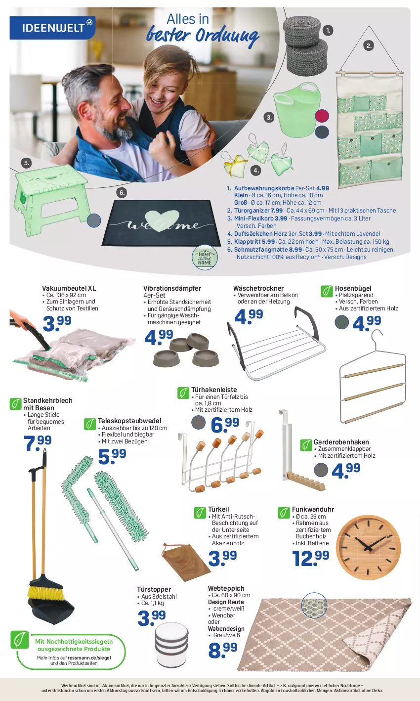 Aktueller Prospekt Rossmann - Prospekte - von 29.07 bis 01.09.2024 - strona 2 - produkty: batterie, beutel, buch, bügel, creme, edelstahl, eis, Garderobe, Hakenleiste, Holz, hose, hosen, klapptritt, korb, lavendel, ndk, rwe, schmutzfangmatte, staubwedel, Tasche, Teleskop, teppich, Ti, tisch, topper, Trockner, türstopper, uhr, Vakuumbeutel, wanduhr, wäschetrockner, waschmaschine, waschmaschinen, webteppich, wedel, ZTE
