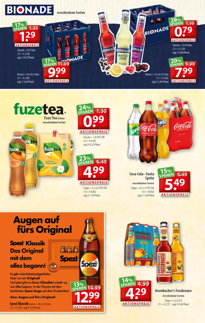 Aktueller Prospekt Getraenkeland - von 11.07 bis 23.07.2022 - strona 6 - produkty: brause, coca-cola, cola, eis, eistee, fanta, fassbrause, flasche, fuze tea, fuzetea, getränk, getränke, gin, krombache, krombacher, reis, Spezi, sprite, tee, Ti