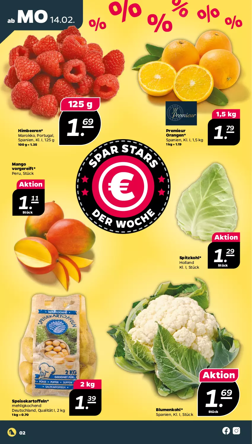 Aktueller Prospekt Netto - Angebote ab Montag - von 14.02 bis 19.02.2022 - strona 2 - produkty: beere, beeren, blume, blumen, blumenkohl, eis, himbeer, himbeere, himbeeren, kartoffel, kartoffeln, mango, mehl, orange, orangen, speisekartoffeln, spitzkohl, Ti