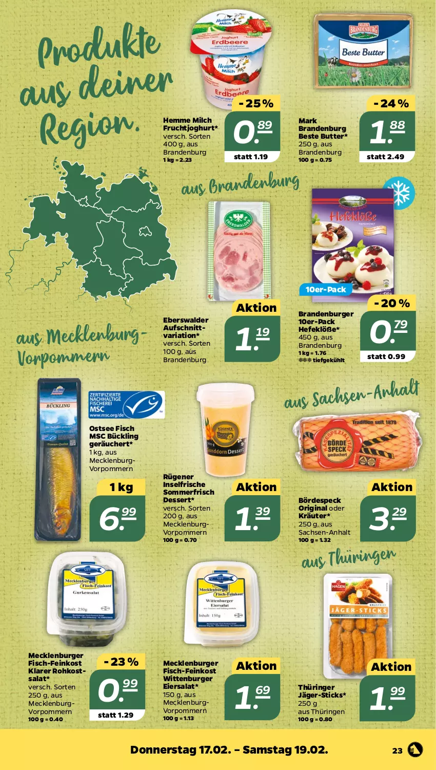 Aktueller Prospekt Netto - Angebote ab Montag - von 14.02 bis 19.02.2022 - strona 23 - produkty: aufschnitt, beste butter, burger, butter, dessert, eier, eiersalat, feinkost, fisch, frucht, fruchtjoghurt, gin, Hefe, joghur, joghurt, kräuter, milch, oder kräuter, Ria, ring, Rügener, sac, salat, Speck, tee, Ti