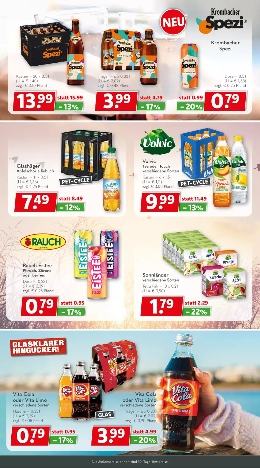 Aktueller Prospekt Getraenkeland - von 07.08 bis 19.08.2023 - strona 5 - produkty: aktionspreis, apfel, Apfelschorle, bestpreis, bestpreise, eis, eistee, flasche, krombache, krombacher, limo, pfirsich, Rauch, reis, schorle, Spezi, tee, Ti, vita, volvic, zitrone