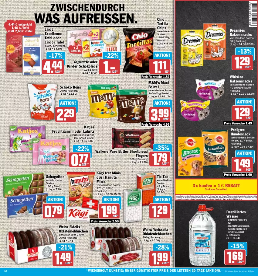 Aktueller Prospekt Aez - Prospekte - von 02.10 bis 07.10.2023 - strona 12 - produkty: batterie, batterien, beutel, bügel, Bügeleisen, butter, chips, coupon, dampfbügeleisen, dreamies, eis, elle, erde, frucht, fruchtgummi, hanuta, hundesnack, Kägi, katjes, katzensnack, katzensnacks, Kinder, kinder schokolade, kuchen, Lakritz, Lebkuchen, lindor, lindt, mars, Oblaten, oder lakritz, pedigree, reis, reiss, schogetten, schoko, schokolade, snack, snacks, Ti, Tiere, tortilla, Tortilla Chips, wasser, whiskas, Yo, yogurette, ZTE