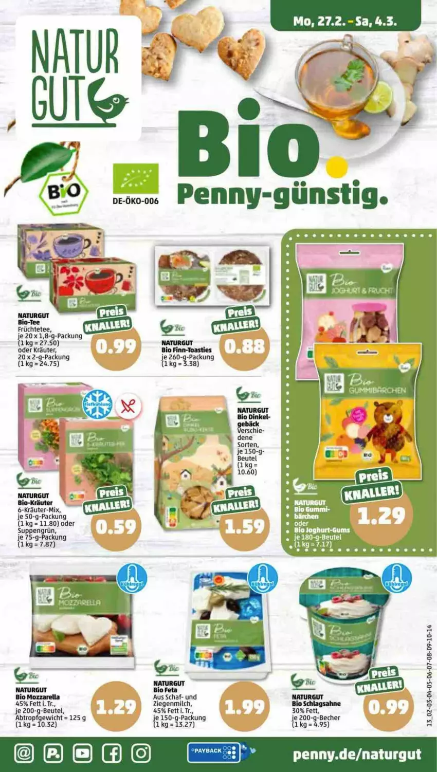 Aktueller Prospekt Penny - Prospekte - von 27.02 bis 04.03.2023 - strona 13 - produkty: Becher, beutel, bio, feta, früchte, Früchtetee, kräuter, milch, mozzarella, natur, oder kräuter, rel, sahne, schlagsahne, suppe, suppen, tee, Ti