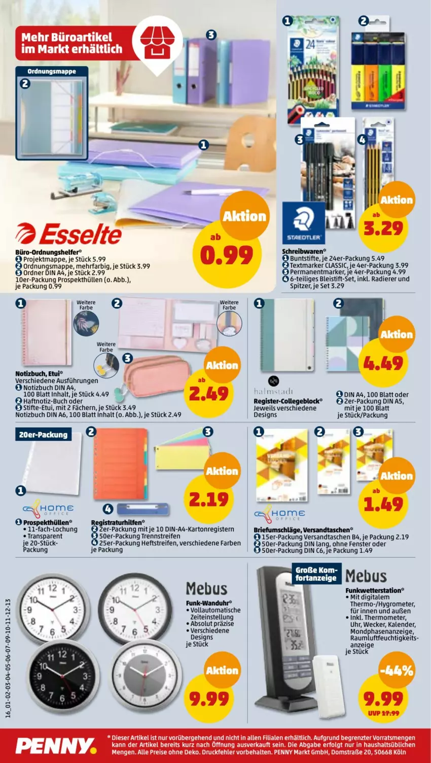 Aktueller Prospekt Penny - Prospekte - von 27.02 bis 04.03.2023 - strona 16 - produkty: auto, Bleistift, brie, buch, buntstifte, collegeblock, din a4, eis, fenster, Grom, Hygrometer, LG, ordner, prospekthüllen, reifen, reis, schreibwaren, stifte, Tasche, taschen, textmarker, thermometer, Ti, tisch, uhr, wanduhr, weck, Wetterstation, ZTE