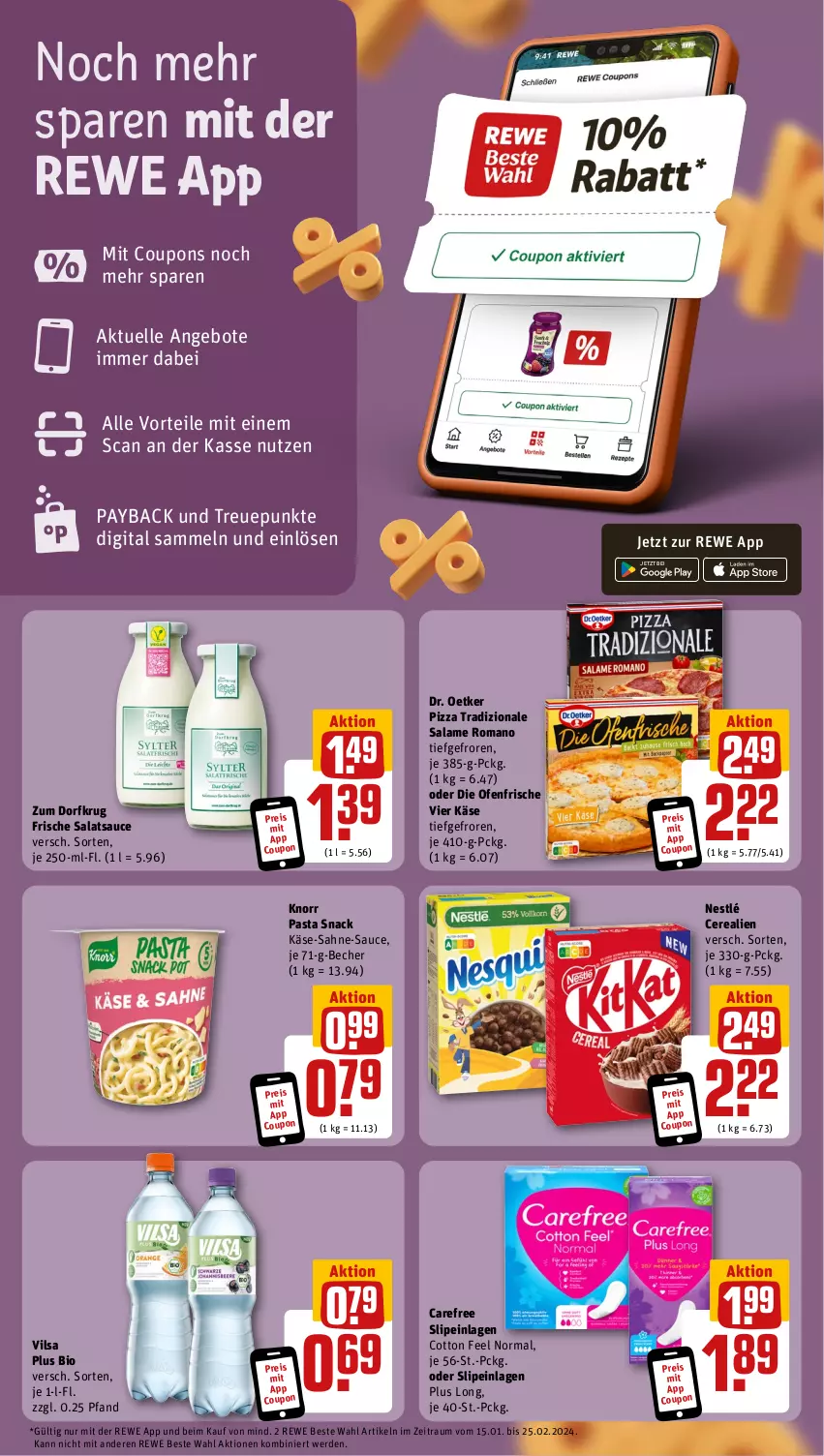 Aktueller Prospekt Rewe - Prospekte - von 19.02 bis 24.02.2024 - strona 3 - produkty: angebot, angebote, Becher, bio, carefree, cerealien, coupon, coupons, die ofenfrische, Dr. Oetker, eis, elle, erde, Käse, knorr, knorr pasta, nestlé, Ofen, pasta, pasta snack, payback, pizza, pizza tradizionale, reis, rewe beste wahl, sahne, salame romano, salat, salatsauce, sauce, slip, slipeinlagen, snack, Ti, tradizionale, vilsa, Zum Dorfkrug