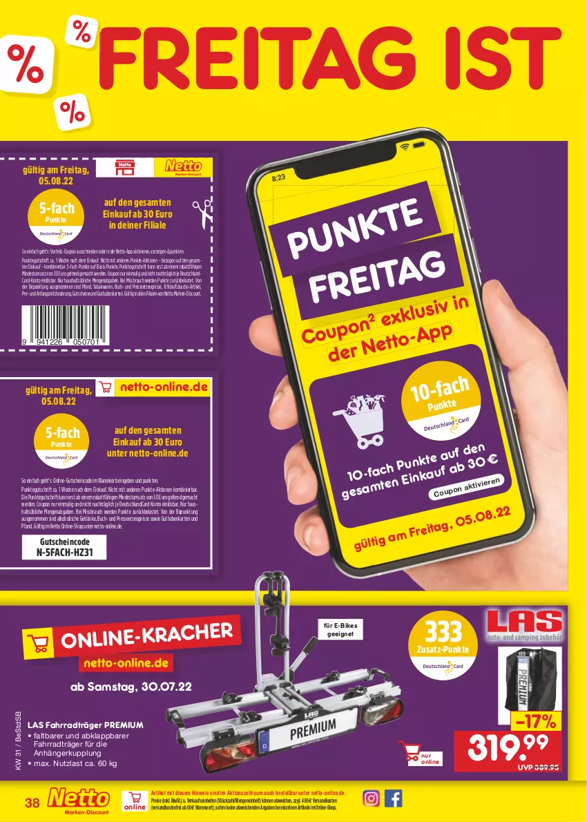 Aktueller Prospekt Netto Marken-Discount - Filial-Angebote - von 01.08 bis 06.08.2022 - strona 38 - produkty: alkohol, alkoholische getränke, Anhänger, buch, coupon, deutschlandcard, discount, E-Bike, E-Bikes, eduscho, eis, erde, Fahrrad, getränk, getränke, guthabenkarte, gutschein, gutscheine, korb, mac, marken-discount, milch, ndk, Rauch, reis, Tchibo, Ti, versandkostenfrei