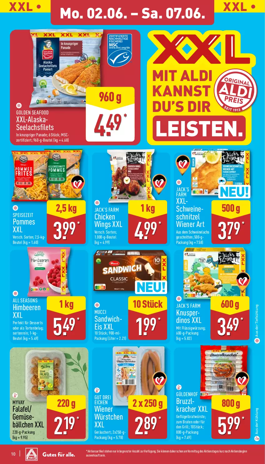 Aktueller Prospekt Aldi Nord - Von Montag - von 02.06 bis 07.06.2025 - strona 10 - produkty: aldi, aus der tiefkühlung, beere, beeren, beutel, braten, dessert, desserts, eis, Falafel, filet, filets, Geflügel, gin, grill, himbeer, himbeere, himbeeren, kracher, lachs, pommes, sandwich, schnitten, schnitzel, schwein, schweine, schweineschnitzel, Ti, torte, wein, weine, wiener, würstchen, ZTE