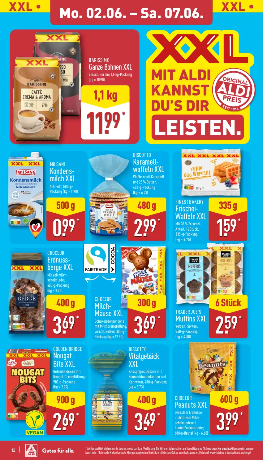 Aktueller Prospekt Aldi Nord - Von Montag - von 02.06 bis 07.06.2025 - strona 12 - produkty: aldi, beutel, biscotto, blume, blumen, bohne, bohnen, bonbons, butter, creme, eis, erde, erdnuss, erdnüsse, gin, kakao, karamell, kissen, LG, milch, Muffin, muffins, nuss, schoko, schokolade, schokoladen, sim, sonnenblume, sonnenblumen, Sonnenblumenkerne, sonnenblumenkernen, Ti, vita, vollmilch, waffeln, ZTE, zucker