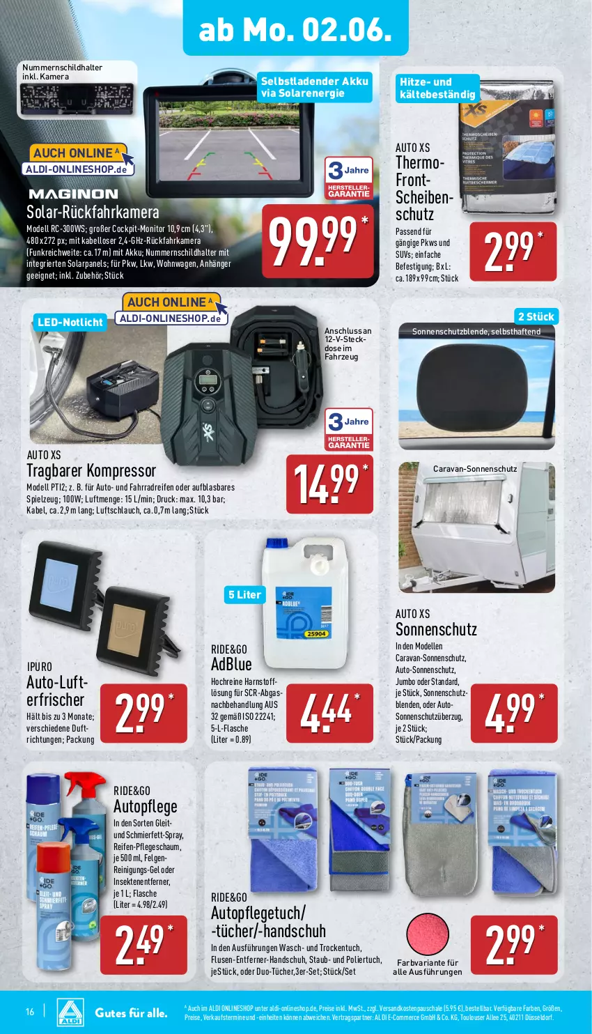 Aktueller Prospekt Aldi Nord - Von Montag - von 02.06 bis 07.06.2025 - strona 16 - produkty: adblue, akku, aldi, Anhänger, auto, dell, eis, elle, Fahrrad, felgen, flasche, Ipuro, jumbo, kamera, kompressor, LG, lufterfrischer, Mode, monitor, ndk, PKWs, reifen, Reinigung, reis, Ria, Schal, Schale, schlauch, sekt, sonnenschutz, spielzeug, steckdose, Ti, topf, tuc, tücher