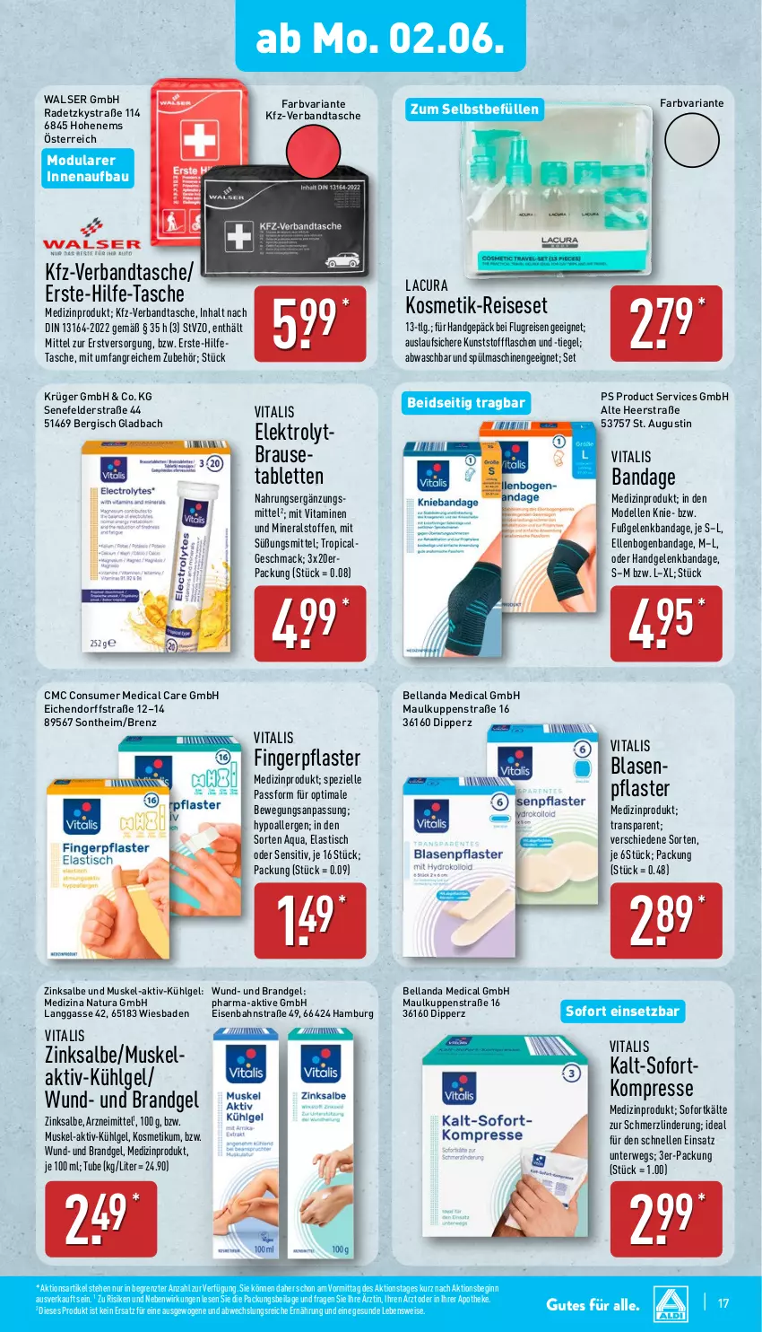 Aktueller Prospekt Aldi Nord - Von Montag - von 02.06 bis 07.06.2025 - strona 17 - produkty: Apotheke, aqua, asti, Bad, Bau, Blasenpflaster, brause, dell, dip, eis, Eisenbahn, Elektro, elle, feta, flasche, gin, ilag, kosmetik, krüger, LG, mac, medizinprodukt, Mode, natur, natura, pflaster, reis, Reiseset, Ria, rwe, Spezi, tablet, tablett, Tablette, Tasche, Ti, tisch, vita, vitalis, Vitamine, walser, ZTE