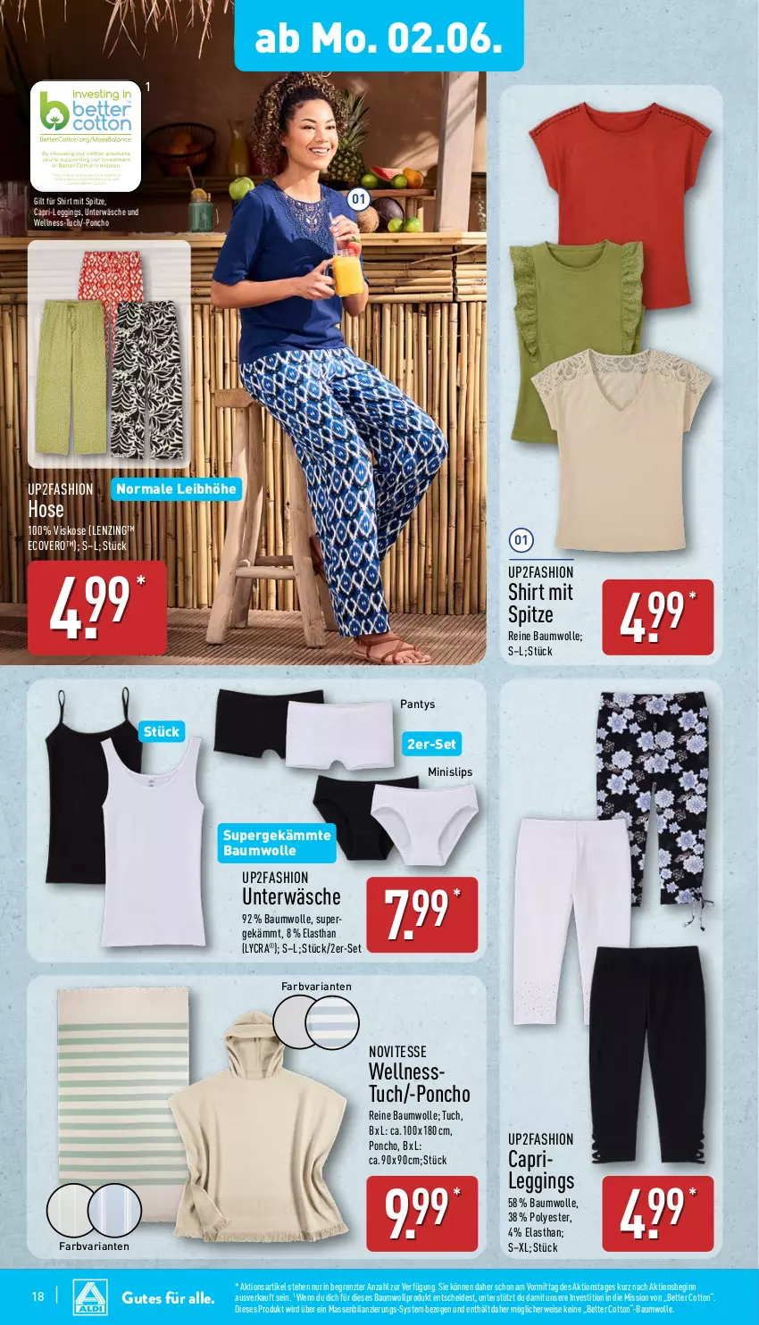 Aktueller Prospekt Aldi Nord - Von Montag - von 02.06 bis 07.06.2025 - strona 18 - produkty: Bau, baumwolle, bett, Cap, ecovero, eis, gin, hose, leggings, lenzing, Minislip, panty, pril, Ria, rwe, shirt, slip, slips, Ti, tuc, Unterwäsche, up2fashion, wolle, ZTE