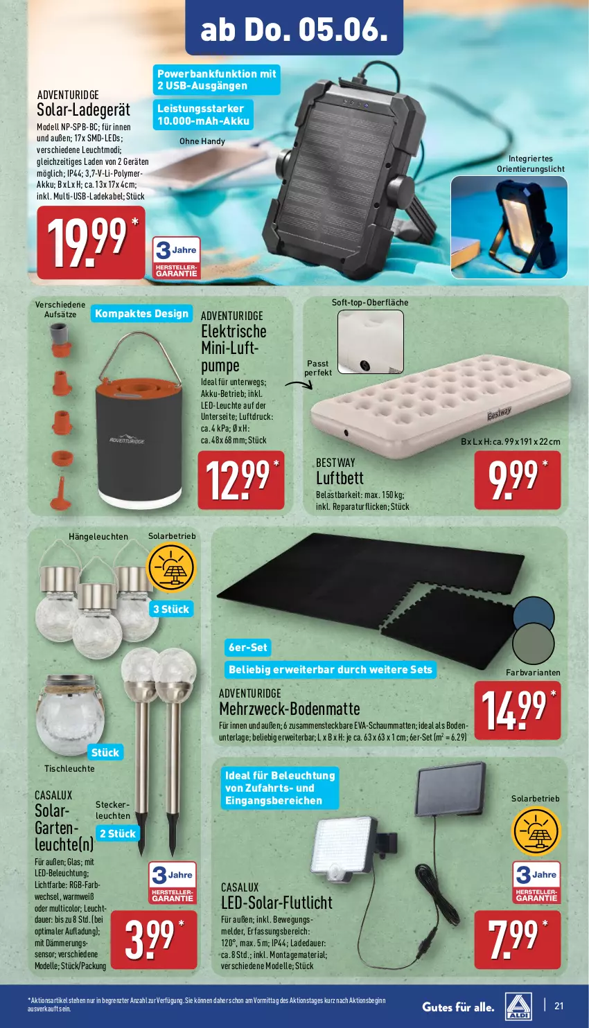 Aktueller Prospekt Aldi Nord - Von Montag - von 02.06 bis 07.06.2025 - strona 21 - produkty: akku, auer, Bank, beleuchtung, bestway, bett, deka, dell, eis, elle, Garten, gin, Handy, Hängeleuchte, ladegerät, ladekabel, led-beleuchtung, LED-Leuchte, leds, Leuchte, leuchten, luftbett, Mode, powerbank, Ria, rwe, Ti, tisch, tischleuchte, usb, weck, ZTE