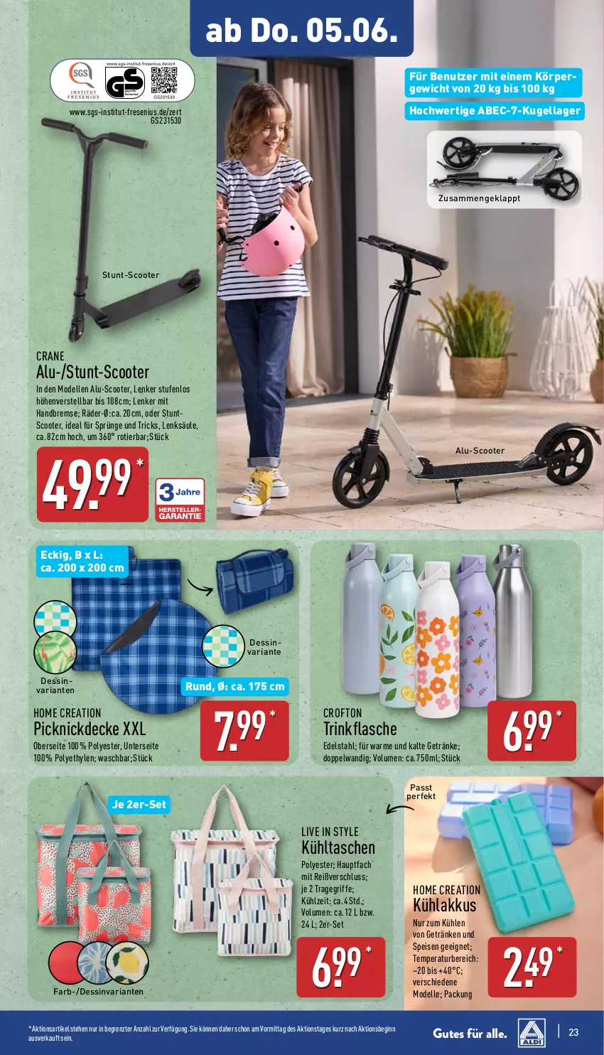 Aktueller Prospekt Aldi Nord - Von Montag - von 02.06 bis 07.06.2025 - strona 23 - produkty: akku, Crofton, decke, dell, edelstahl, eis, elle, flasche, getränk, getränke, gin, Kugel, kühlakku, kühlakkus, kühltasche, Mode, picknickdecke, Ria, scooter, Tasche, taschen, Ti, tragegriff, trinkflasche, ZTE