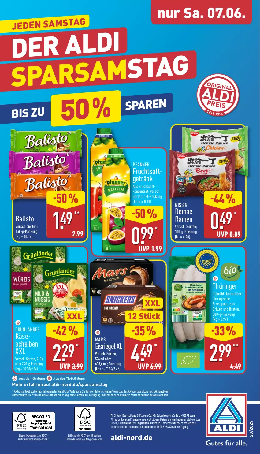 Aktueller Prospekt Aldi Nord - Von Montag - von 02.06 bis 07.06.2025 - strona 37 - produkty: aldi, aus der tiefkühlung, auto, balisto, braten, eis, Eisriegel, frucht, fruchtsaft, getränk, gin, grill, grünländer, Käse, magazin, mars, Nissin, papier, pfanne, Pfanner, riegel, ring, saft, telefon, Ti, trolli, ZTE