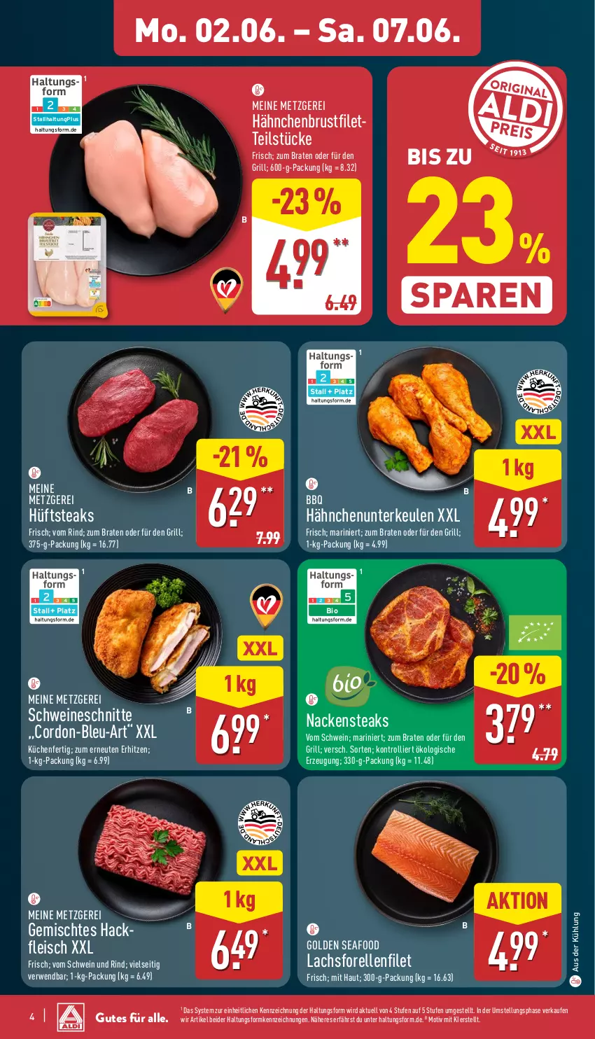 Aktueller Prospekt Aldi Nord - Von Montag - von 02.06 bis 07.06.2025 - strona 4 - produkty: bio, braten, brustfilet, eis, elle, filet, fleisch, forelle, grill, hähnchenbrust, hähnchenbrustfilet, hüftsteak, hüftsteaks, küche, Küchen, lachs, rel, rind, rwe, schwein, schweine, steak, steaks, Ti, trolli, wein, weine