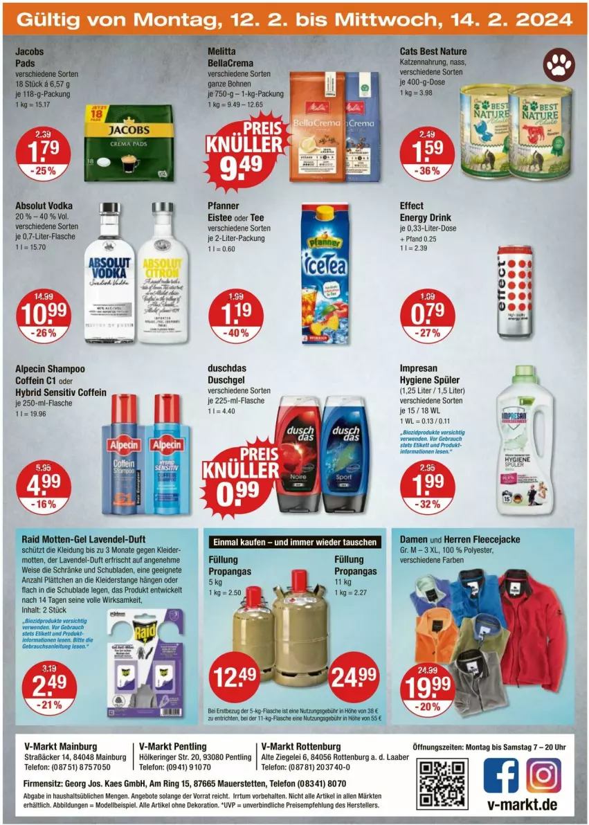 Aktueller Prospekt Vmarkt - Prospekte - von 08.02 bis 14.02.2024 - strona 24 - produkty: Absolut Vodka, alle artikel ohne dekoration, alpecin, angebot, angebote, auer, cin, coffein, dekoration, dell, drink, duschdas, duschgel, Effect, eis, eistee, elle, energy drink, flasche, jacobs, kaes, kleid, kleider, Mode, pfanne, Pfanner, reis, resa, ring, schubladen, shampoo, tee, telefon, teller, Ti, uhr, vodka, WICK