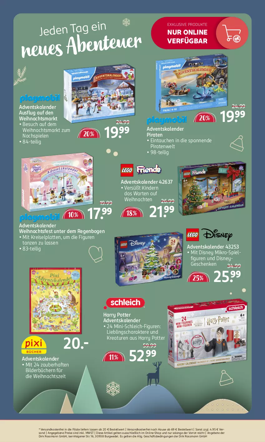 Aktueller Prospekt Rossmann - Prospekte - von 14.10 bis 25.10.2024 - strona 4 - produkty: Adventskalender, angebot, angebote, auf weihnachten, disney, eis, Kinder, latte, LG, ndk, reis, Schleich, Spiele, Ti, versandkostenfrei, wedel, weihnachten