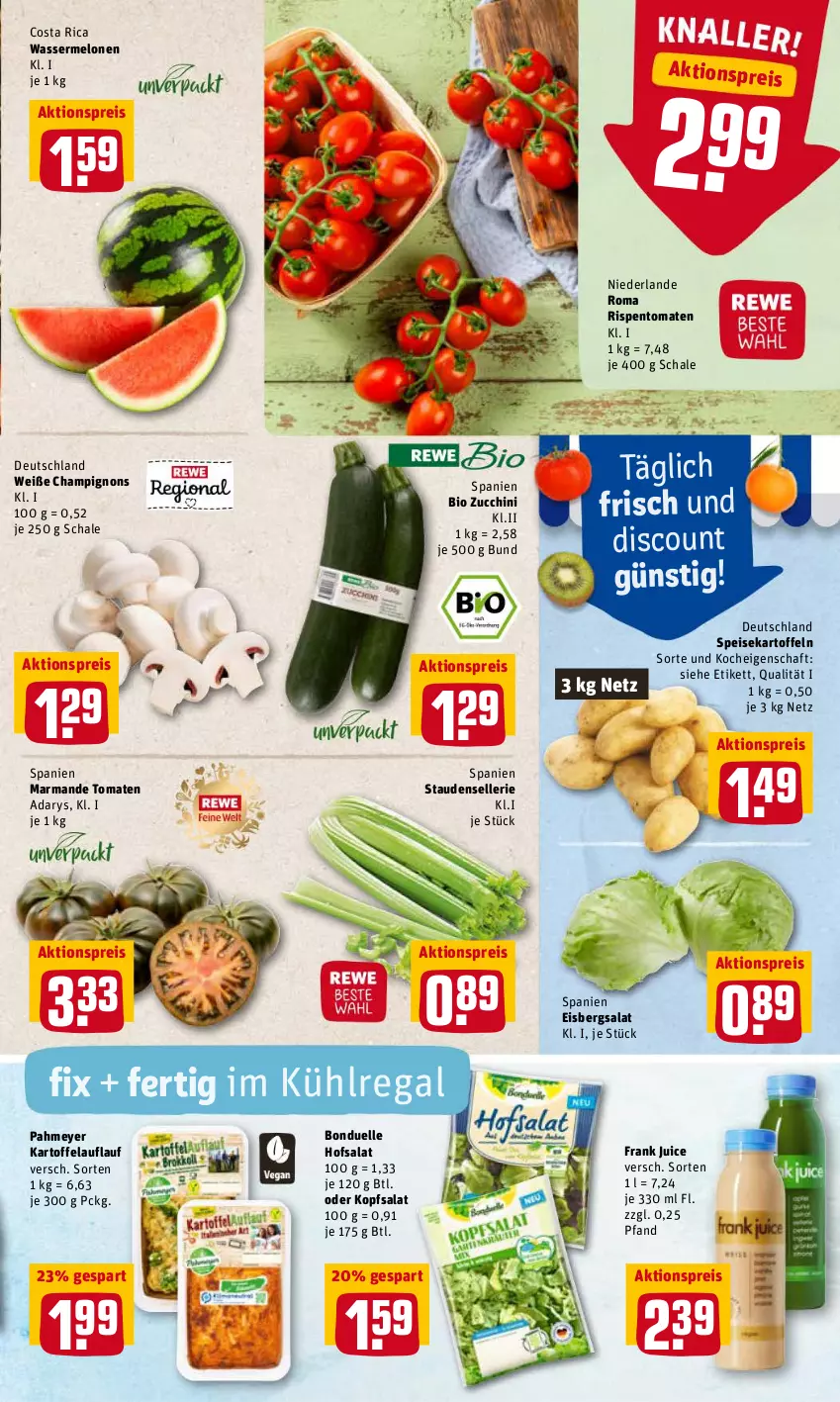 Aktueller Prospekt Rewe - REWE Ihr Kaufpark - von 28.03 bis 02.04.2022 - strona 3 - produkty: aktionspreis, bio, bonduelle, champignon, champignons, discount, eis, eisbergsalat, elle, kartoffel, kartoffeln, kopfsalat, kühlregal, melone, melonen, regal, reis, rispentomaten, salat, Schal, Schale, speisekartoffeln, stauden, Ti, tomate, tomaten, wasser, wassermelone, wassermelonen, zucchini