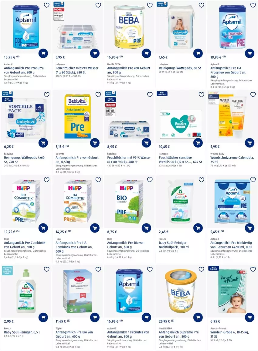 Aktueller Prospekt Dm Drogerie - Prospekte - von 07.04 bis 13.04.2022 - strona 8 - produkty: Baby Wundschutzcreme, Babylove, Beba, bebivita, bio, Calendula, creme, feuchttücher, Frosch, hipp, lebensmittel, milch, pampers, reiniger, Reinigung, Schutzcreme, Ti, tisch, tücher, vita, wasser, wattepads, weleda, windeln