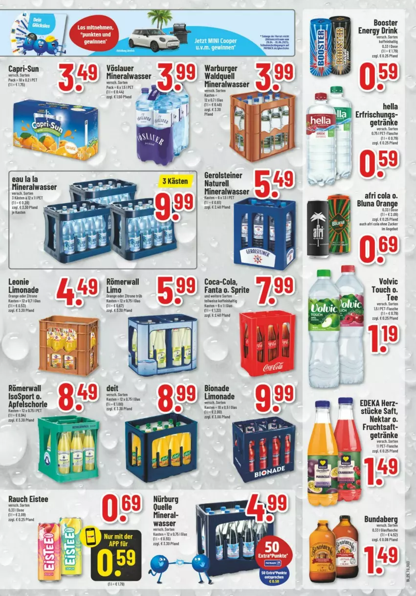 Aktueller Prospekt Trinkgut - Prospekte - von 04.05 bis 10.05.2025 - strona 3 - produkty: Afri Cola, Alwa, auer, bio, bionade, Bundaberg, burger, Cap, capri-sun, coca-cola, cola, deit, deka, drink, eis, eistee, elle, energy drink, fanta, fisch, fische, frucht, fruchtsaft, gerolsteine, gerolsteiner, getränk, getränke, hella, limo, limonade, mineralwasser, natur, Nektar, orange, Rauch, rel, saft, schorle, sprite, steiner, tee, Ti, volvic, vöslauer, wasser, zitrone, zucker