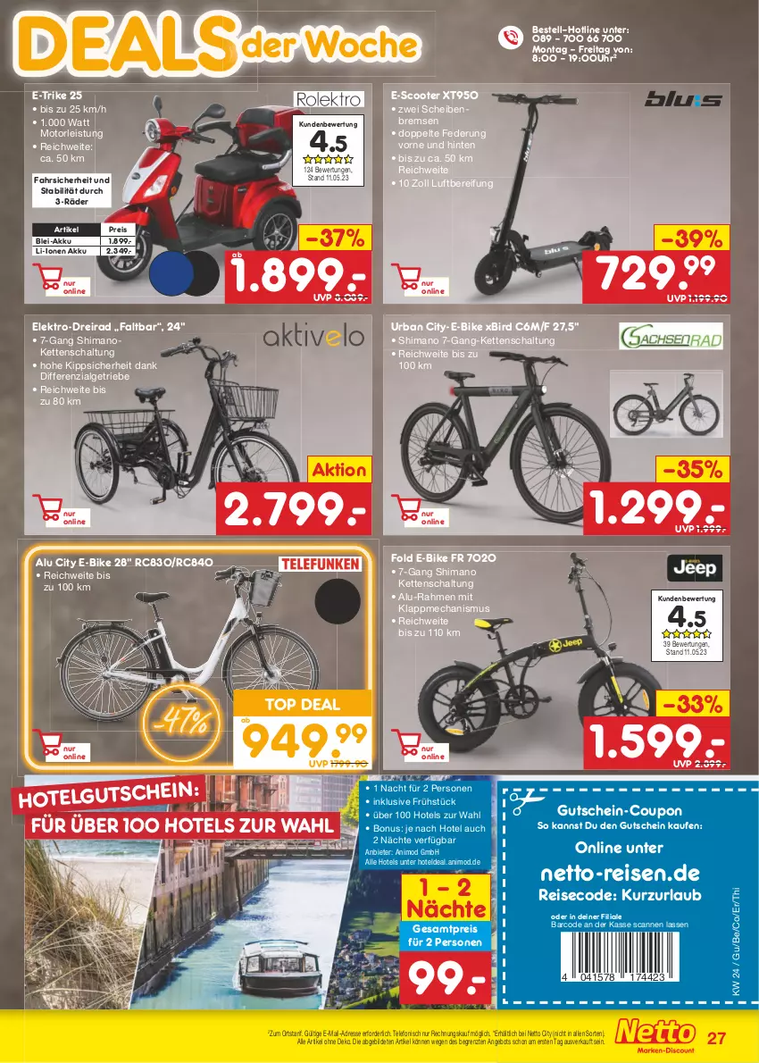 Aktueller Prospekt Netto Marken-Discount - Filial-Angebote - von 12.06 bis 17.06.2023 - strona 27 - produkty: akku, angebot, coupon, Dreirad, E-Bike, eis, Elektro, gutschein, Kette, LG, reis, Schal, scooter, shimano, telefon, Ti, uhr, ZTE