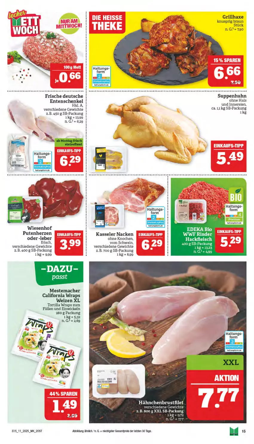 Aktueller Prospekt Marktkauf - Prospekt - von 09.03 bis 15.03.2025 - strona 15 - produkty: axe, bio, braun, brustfilet, deka, edeka bio, eis, ente, Entenschenkel, filet, fleisch, grill, grillhaxe, hackfleisch, hähnchenbrust, hähnchenbrustfilet, Haxe, henkel, kasseler, mac, mestemacher, pute, reis, schenkel, schwein, suppe, suppen, Suppenhuhn, Ti, tortilla, wein, WICK, wiesenhof, wrap, wraps, ZTE