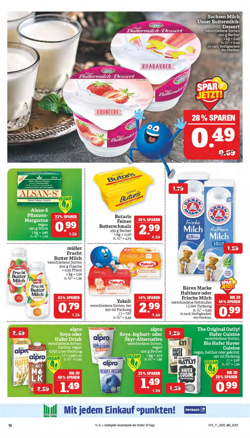 Aktueller Prospekt Marktkauf - Prospekt - von 09.03 bis 15.03.2025 - strona 18 - produkty: alpro, Becher, butter, Butterschmalz, eis, flasche, frische milch, frucht, gin, malz, margarine, milch, Müller, pflanze, pflanzen, reis, rhabarber, Schmalz, soya, Ti, ZTE