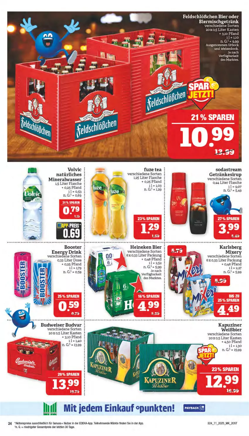 Aktueller Prospekt Marktkauf - Prospekt - von 09.03 bis 15.03.2025 - strona 24 - produkty: aktionspreis, Alwa, bier, budweiser, deka, drink, eis, energy drink, flasche, fuze tea, getränk, getränke, getränkesirup, heineken, karlsberg, karlsberg mixery, mineralwasser, Mixer, mixery, nuss, reis, sirup, Soda, sodastream, Ti, volvic, wasser, ZTE